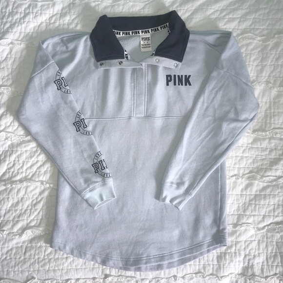 PINK Victoria's Secret Tops - PINK Button Up Pale Blue Sweatshirt